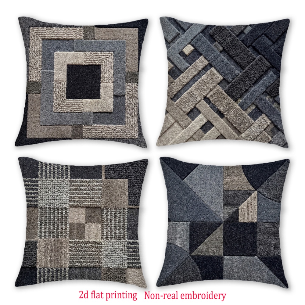 TEMU 2d Flat - 4pcs 2d Tweed Geometric Printed Pillowcases, Multi-sizes , Single-sided Printing, Pillow Core Not Included, Suitable For Living Room,