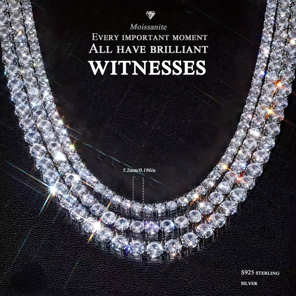 TEMU Full-circle Moissanite Tennis Necklace In 925 Sterling Silver, Sparkling Collarbone Accessory, 4mm Wide, Perfect As A Graduation, Anniversary,