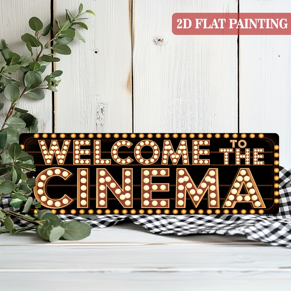 TEMU Plaque décorative rustique en bois de film 1 pièce, style 2D plat, " au cinéma", 16x4,92 pouces, avec motif néon. Convient pour la décoration