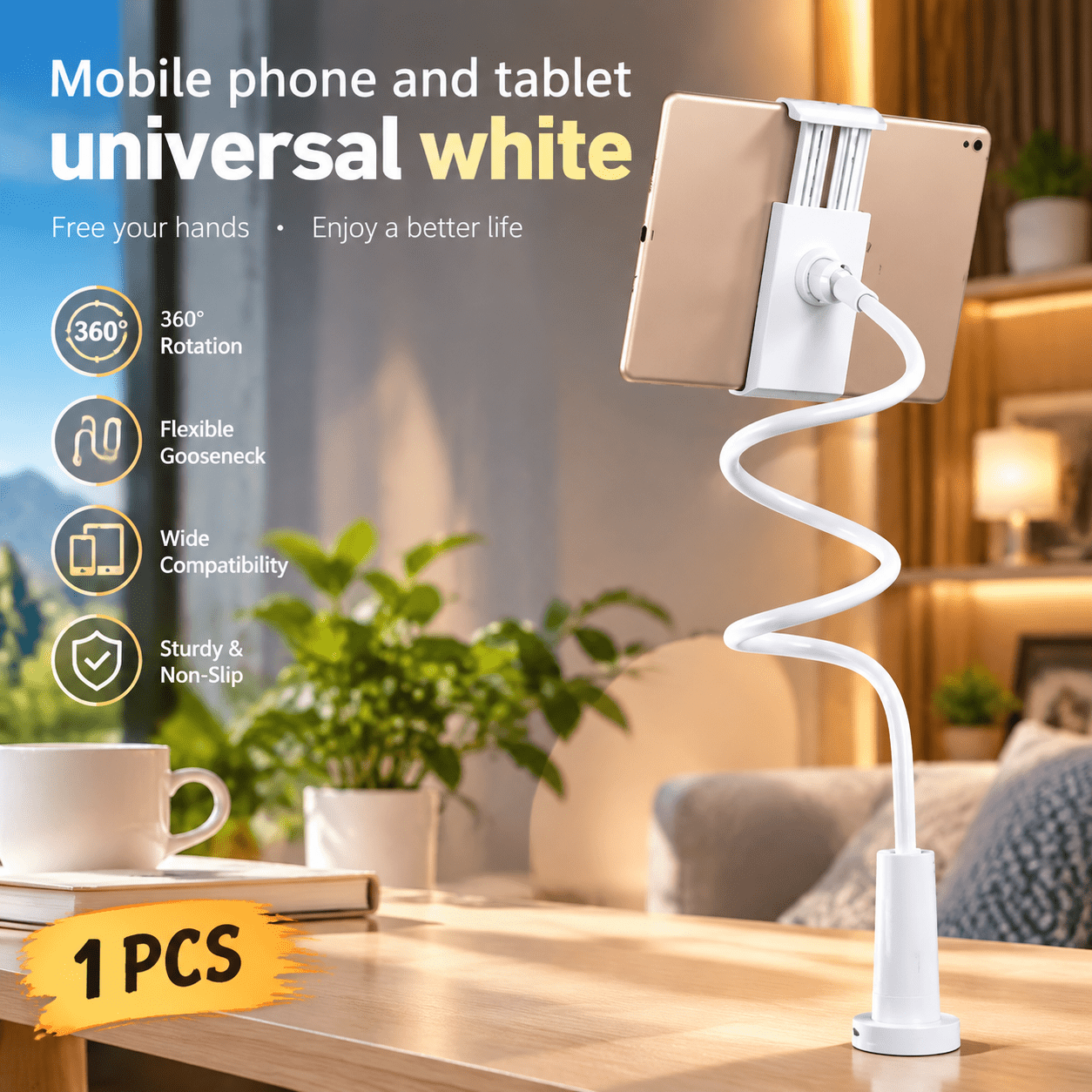 TEMU -one Mobile Phone And Tablet Stand Set, Including A Desktop Portable Tripod + Bedside Lazyman Adjustable Soft Tube Stand With Multi- Adjustment.