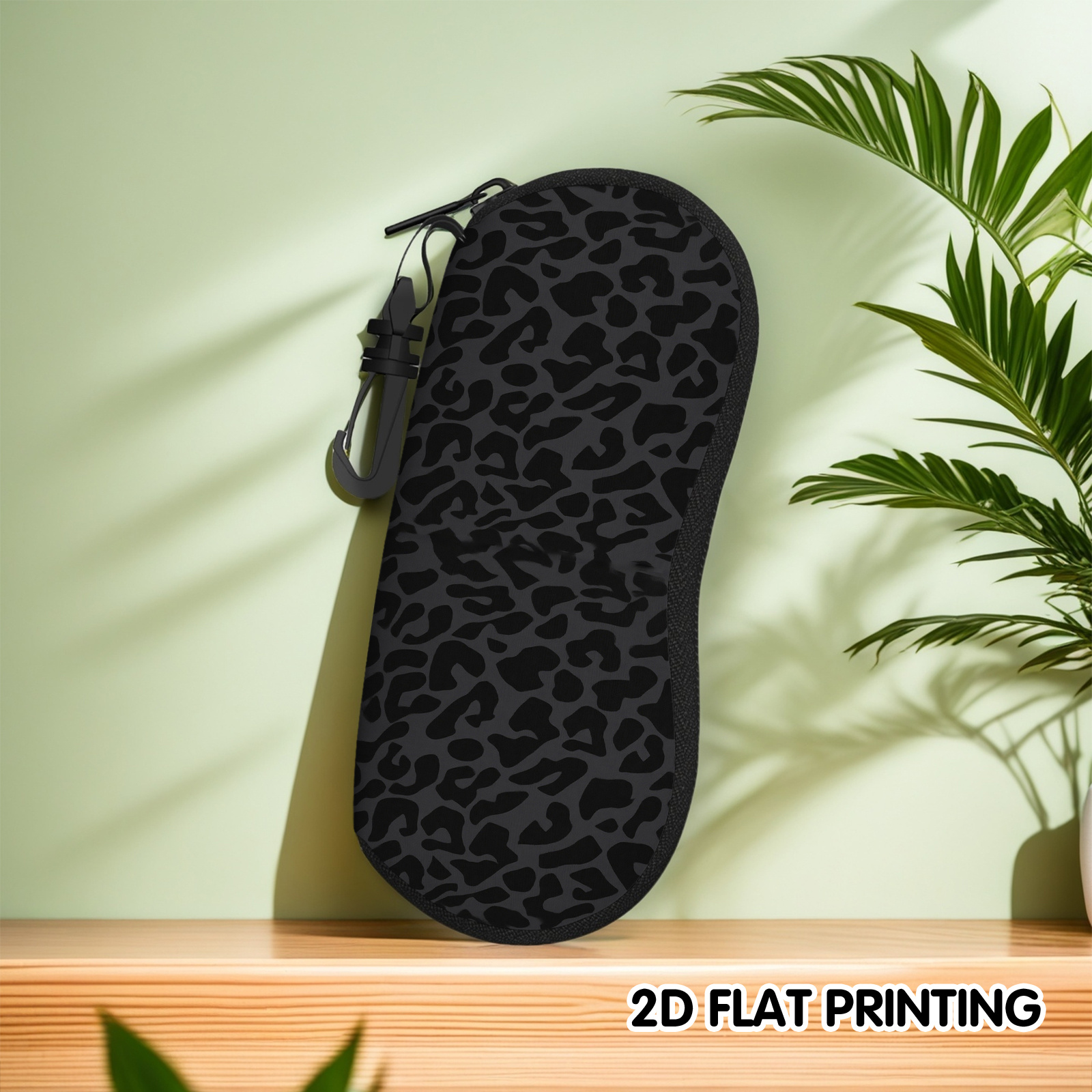 E-shop Ein Brillenetui mit Leopardenmuster, schwarz, 2D-Druck, stylische Brillen-Tasche mit Reißverschluss, extrem leicht und mit Reißverschluss,