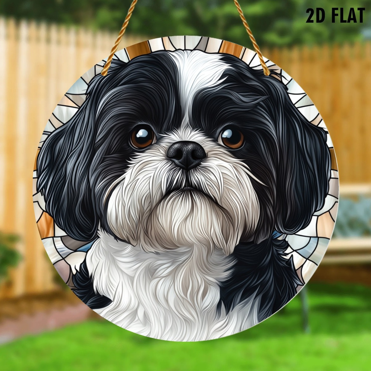TEMU 2d Flat Shih Tzu Dog Portrait Sunlight Catcher - Stained Glass Effect Window Decoration, And Bar Decor, Unique Gift For Pet Lovers, Dog Ornament