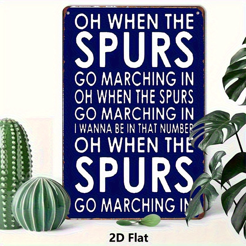 TEMU 1pc Song Metal Sign - Humorous Decoration For Fans Featuring The Lyrics "when The Spurs March In" - Navy Blue Retro Sports Memorabilia - 8x12