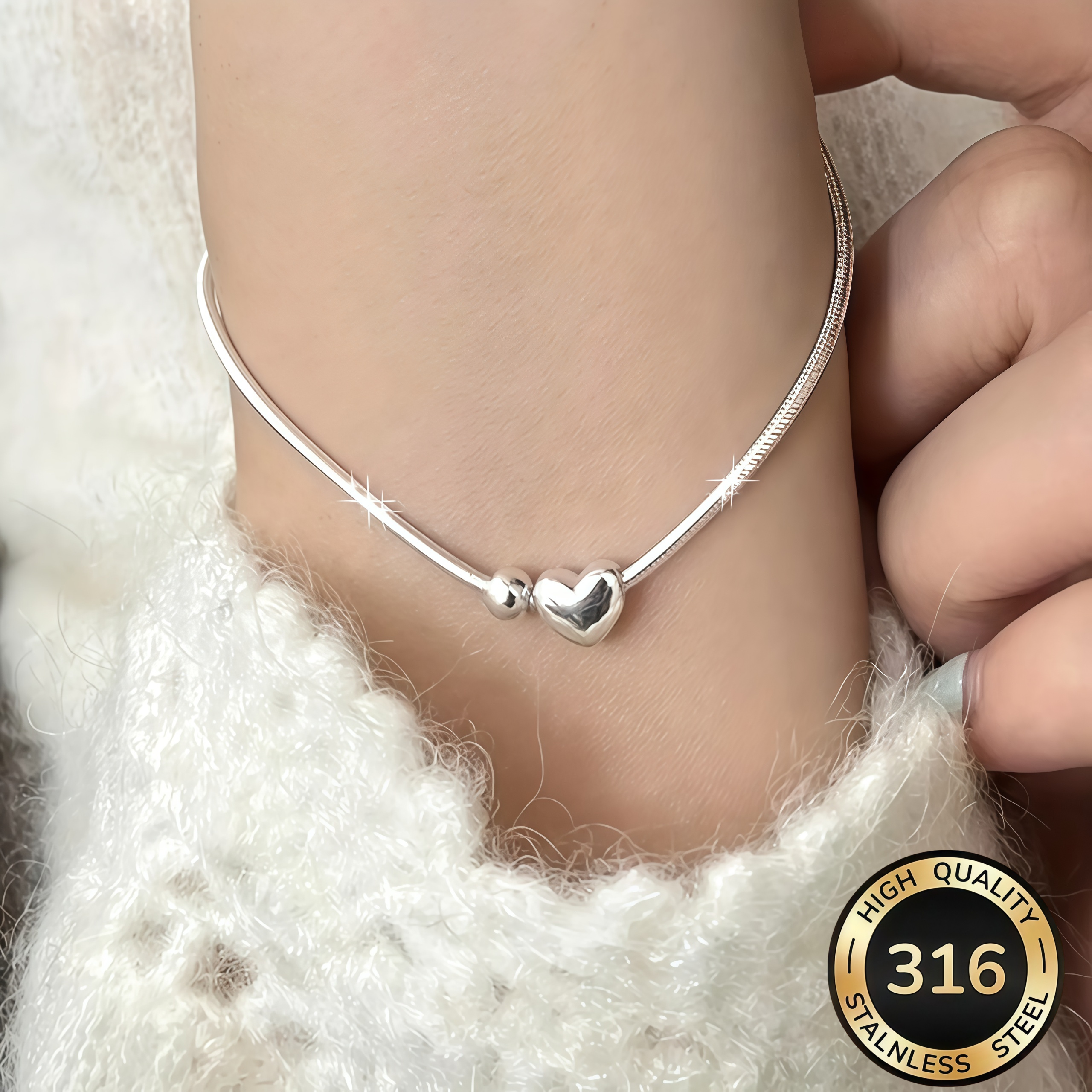 TEMU [Ganicat ] Pulsera Elegante de Acero Inoxidable 316 con Dije de y Detalles Brillantes, Ideal para Uso Diario y , Regalo para y , Pulsera de Boda