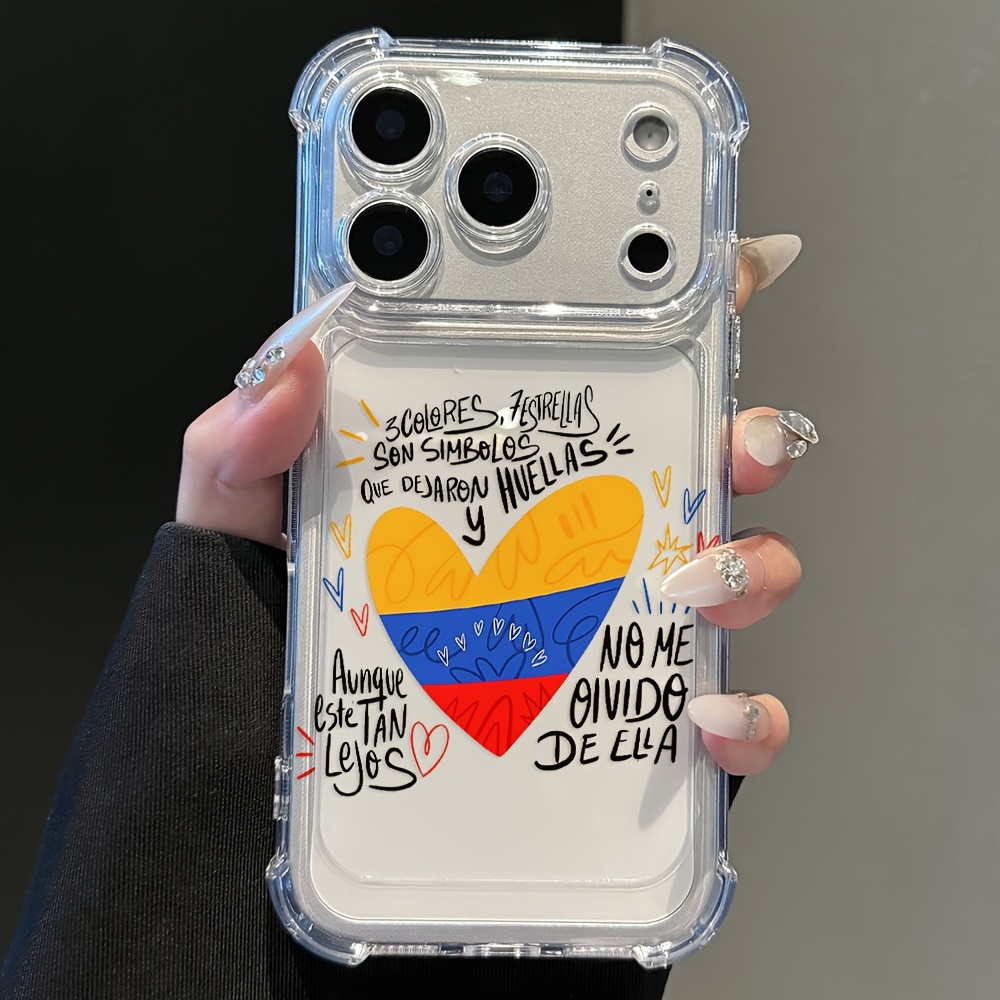 TEMU para Teléfono - 1 Cuadrada Espacial Transparente Niche Venezolana TPU Anti-Caída Adecuada para Iphone 11/12/13/14 Pro Max/15 Pro/16 Plus/16 Pro