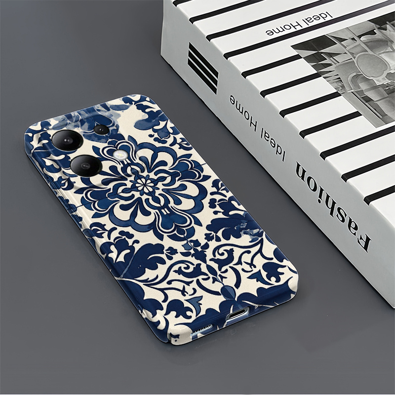 TEMU Phone Case - A Vintage Elegant Phone Case In Blue And , Compatible With For Redmi Note 14pro/14/13pro/13/12pro/12/11/10. It Features A Hard