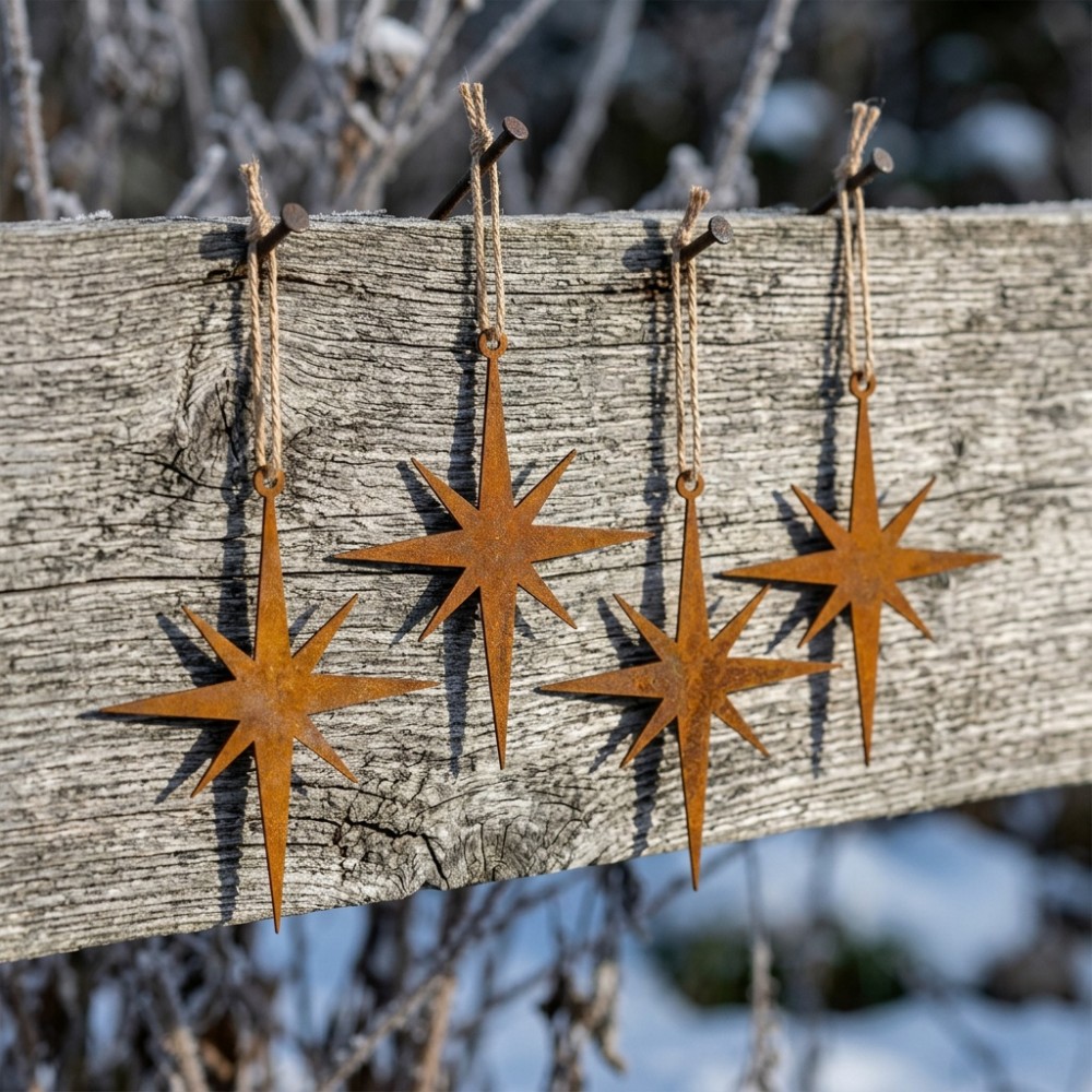 TEMU 4pcs Rustic Star Metal Charms, Christmas Tree, Outdoor Garden Decor, Car Additions, New Year Gifts, No Chain Included