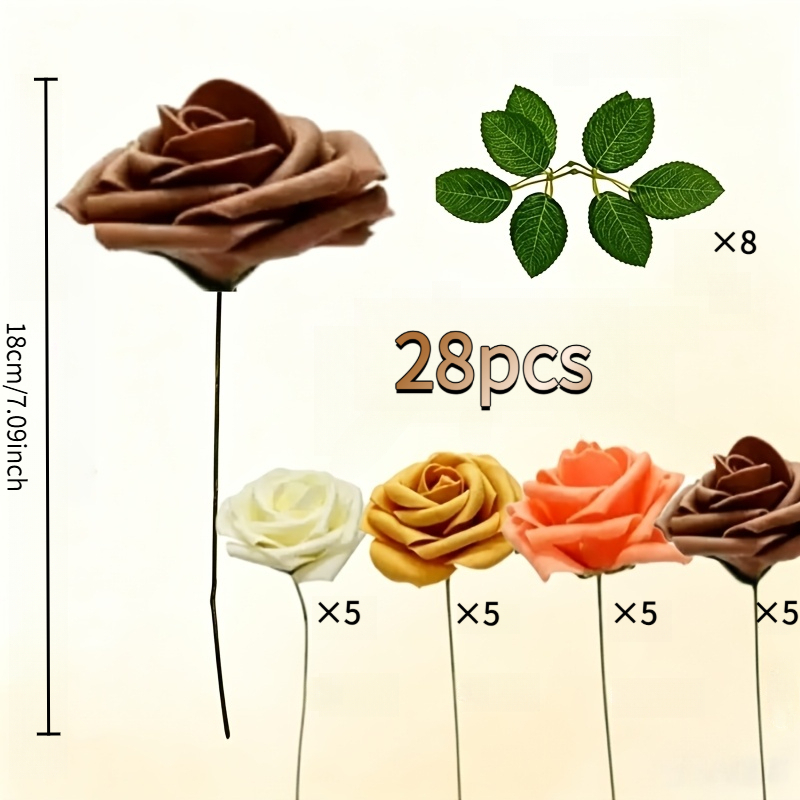 TEMU Set da 28 pezzi di rose artificiali 20 fiori artificiali e 8 foglie artificiali. Queste rose realistiche dotate di e fogliame verde, realizzate