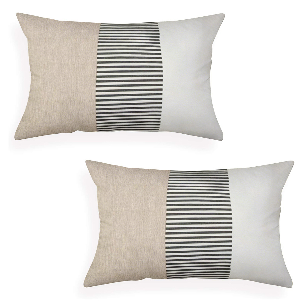TEMU 2 piezas, de almohada lumbar decorativa con estampado y rayas, , beige, para decoración de sofá en el dormitorio del hogar, de almohada lumbar