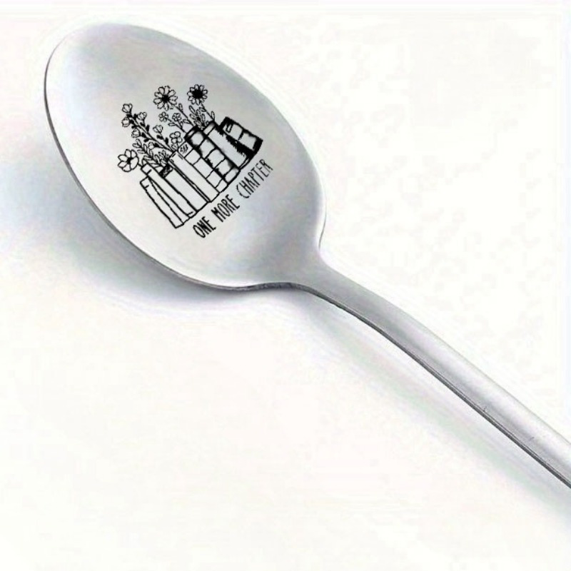 TEMU 1pc Elegant Stainless Steel "one More " Coffee Spoon With Book & Floral Engraving - Ideal Gift For , Teachers, And Librarians | Perfect Addition