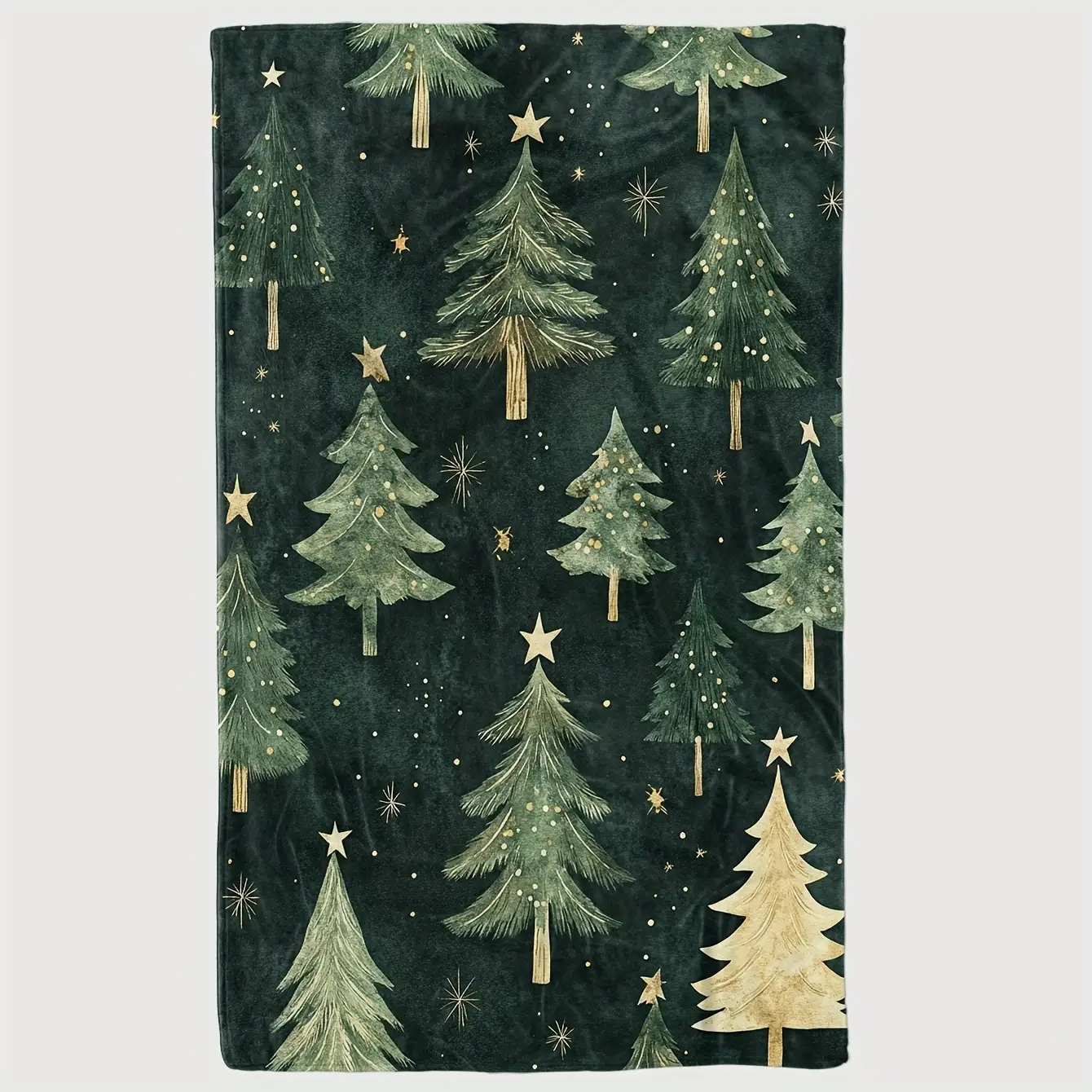 TEMU 1pc Flannel Fleece Throw Blanket, Green Christmas Tree Print, Soft Warm For Sofa Bed Office, Anti-allergen, Machine Washable, Cartoon Style,