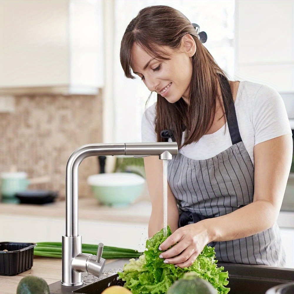 L-shaped With Telescopic Head 2 Water Flow Single Lever Kitchen Tap
