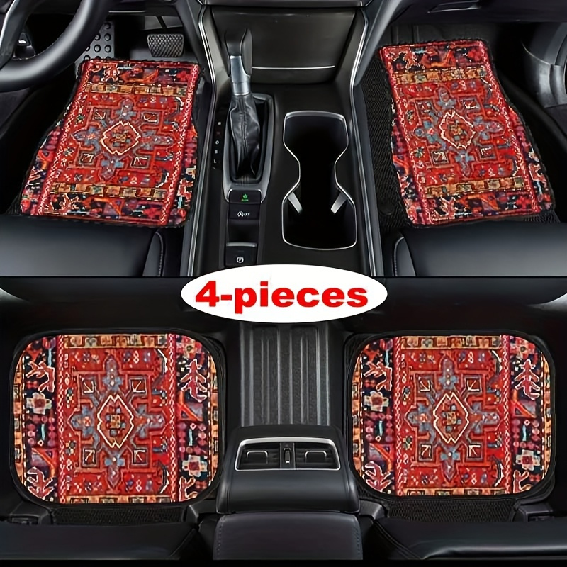 TEMU Suitable For All Car Models, 4pcs Set Chinese Ancient Stylegrids Pattern Car Carpet, All Year Round Vehicle Carpet, With Non-slip Bottom Seat,