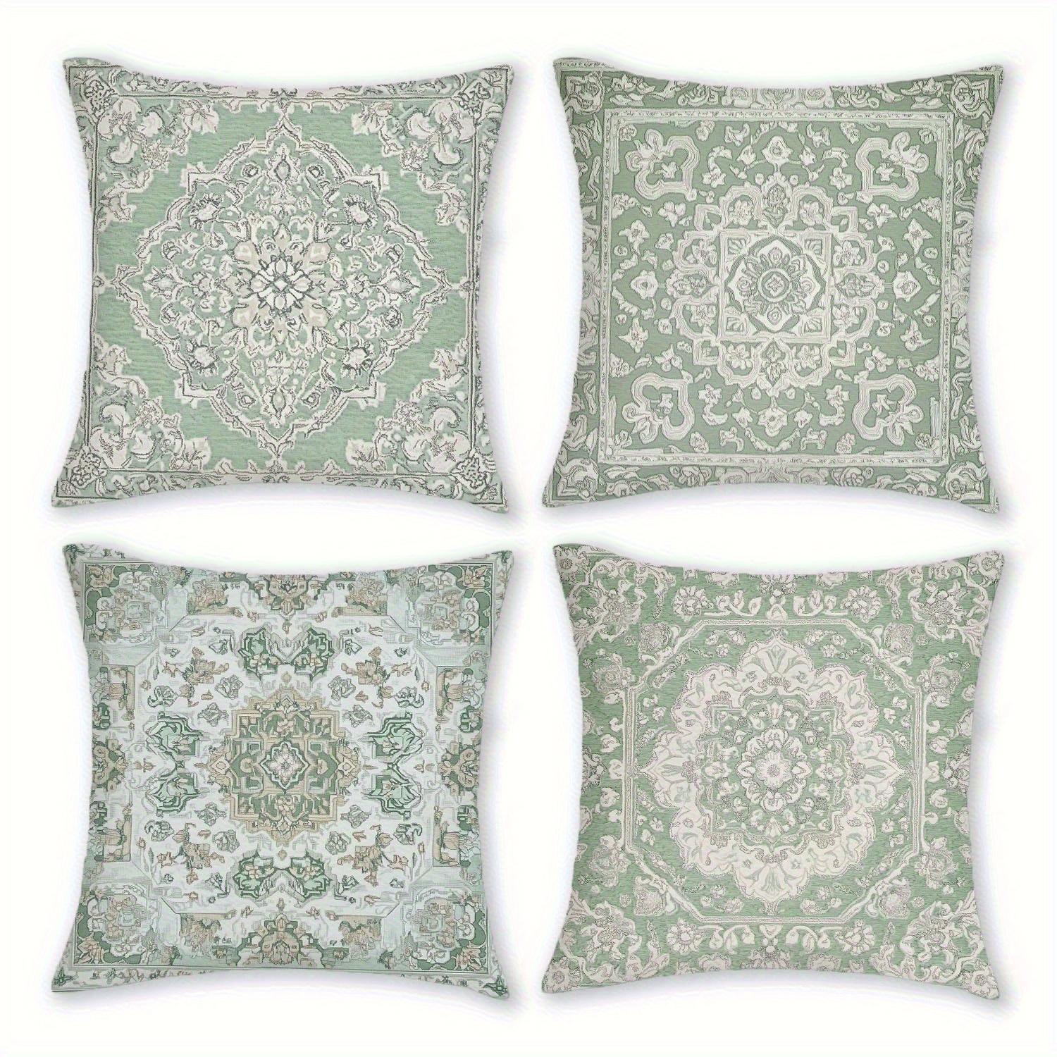 TEMU 4pcs Bohemian Style Green Pillowcases With , Suitable For Bedrooms, Beds, Office Chairs, And Other Spaces, Machine Washable, Single-sided Print,