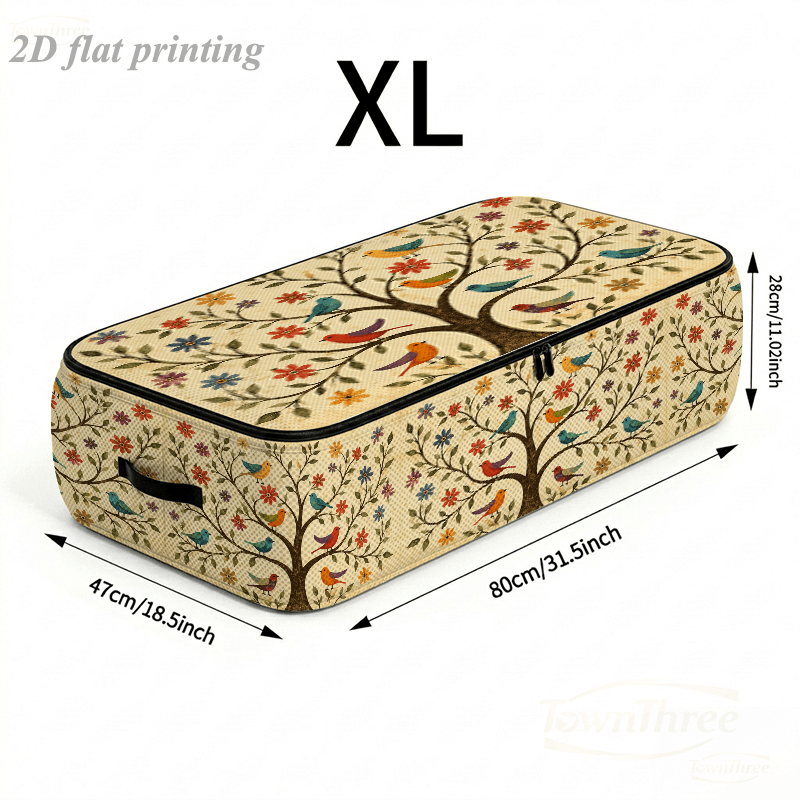 TEMU 2d Flat Printing Large Capacity Underbed Storage Box, Colorful Birds And Trees - Upgraded Clothing Organizer Bag, Soft Fabric, Dust-proof And