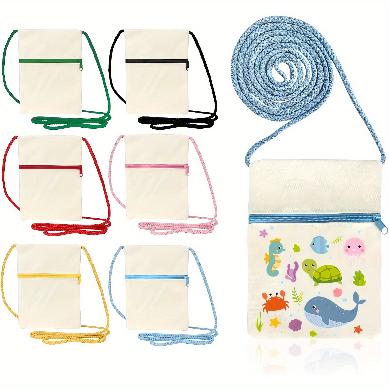 E-shop Set mit 6 SIQIRAZ Canvas Umhängetaschen - Leere Messenger Bags, Rechteckig, Auslaufsicher, Reißverschluss, Hergestellt aus mehrfarbigem Canvas