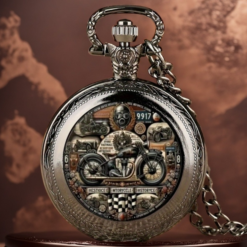 TEMU 1pc , Elegant Black Necklace Pocket Watch, Classical Motorcycle Creative Dressing Watch, Unique New Year Christmas Birthday Gift