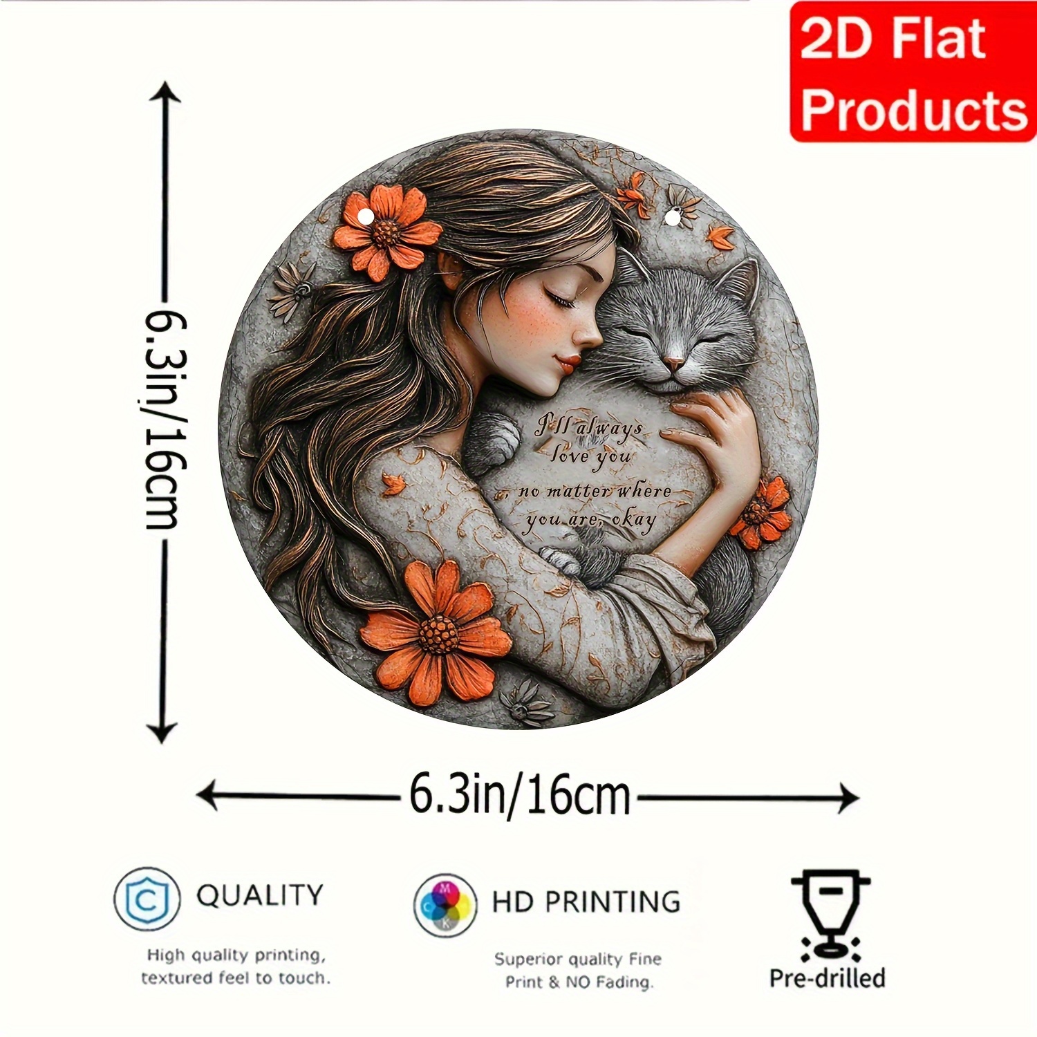 TEMU 2d Flat, 1pc Bohemian-style Acrylic Memorial Garden Plaque - Round Cat With "i Will Love You" Engraving, & 2d Flat Art For Outdoor/indoor Use -