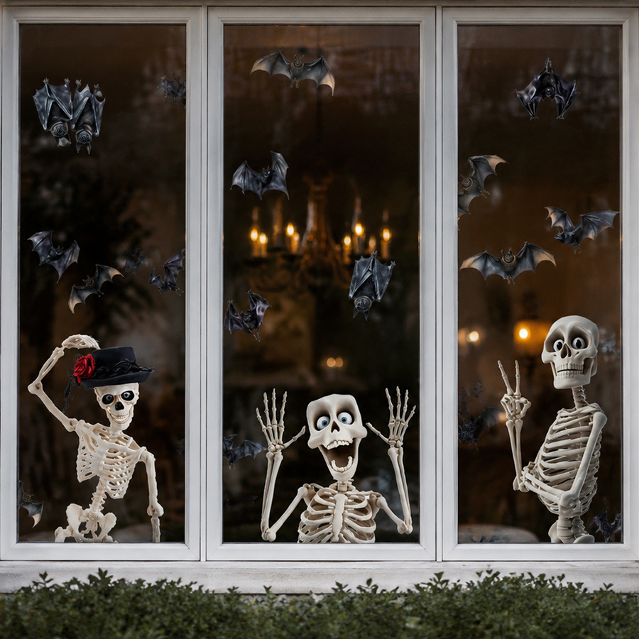 4 szt. naklejki na okno halloween szkielety naklejki naklejki na ścianę naklejki wielokrotnego użytku statyczne naklejki dekoracyjne na imprezę domową wewnętrzne zewnętrzne dom wampirów materiały festiwalowe
