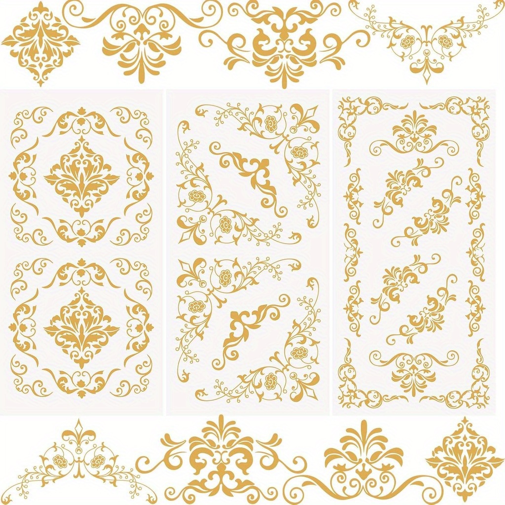 Image of 3pcs Rub On Transfer Stickers Goldenen Retro Border Decals European Style Stickers For Diy Scrapbooking Photo Albums Furnitures Laptop