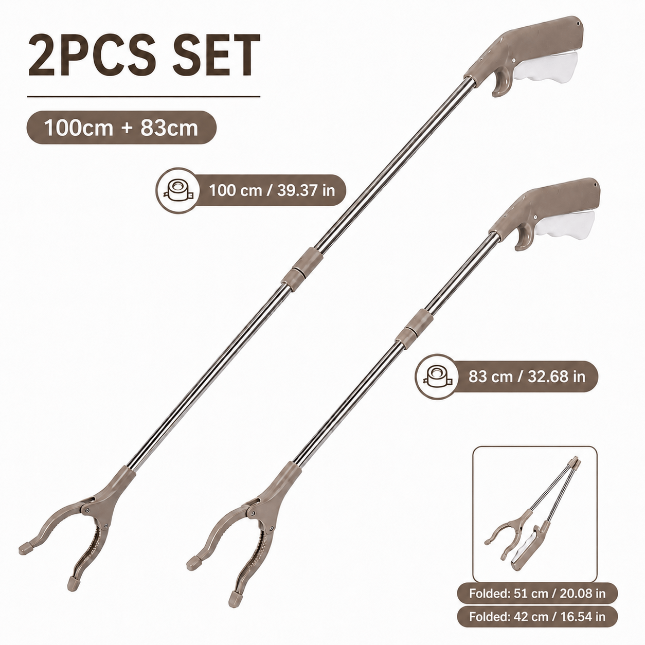 TEMU Set pinze prensili pieghevoli, tubo in acciaio inossidabile da 100 cm/39.37 pollici e 83 cm/32.68 pollici, strumenti di raccolta con , pinza per