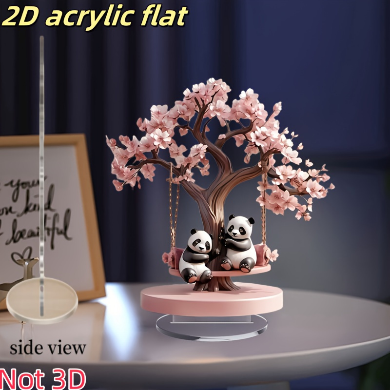 TEMU 2d Flat, 2d Flat Acrylic Swing Tree Couple Panda Table Decoration Sculpture - Multifunctional Decor For Desk, Bedroom, Office, Dining Room,