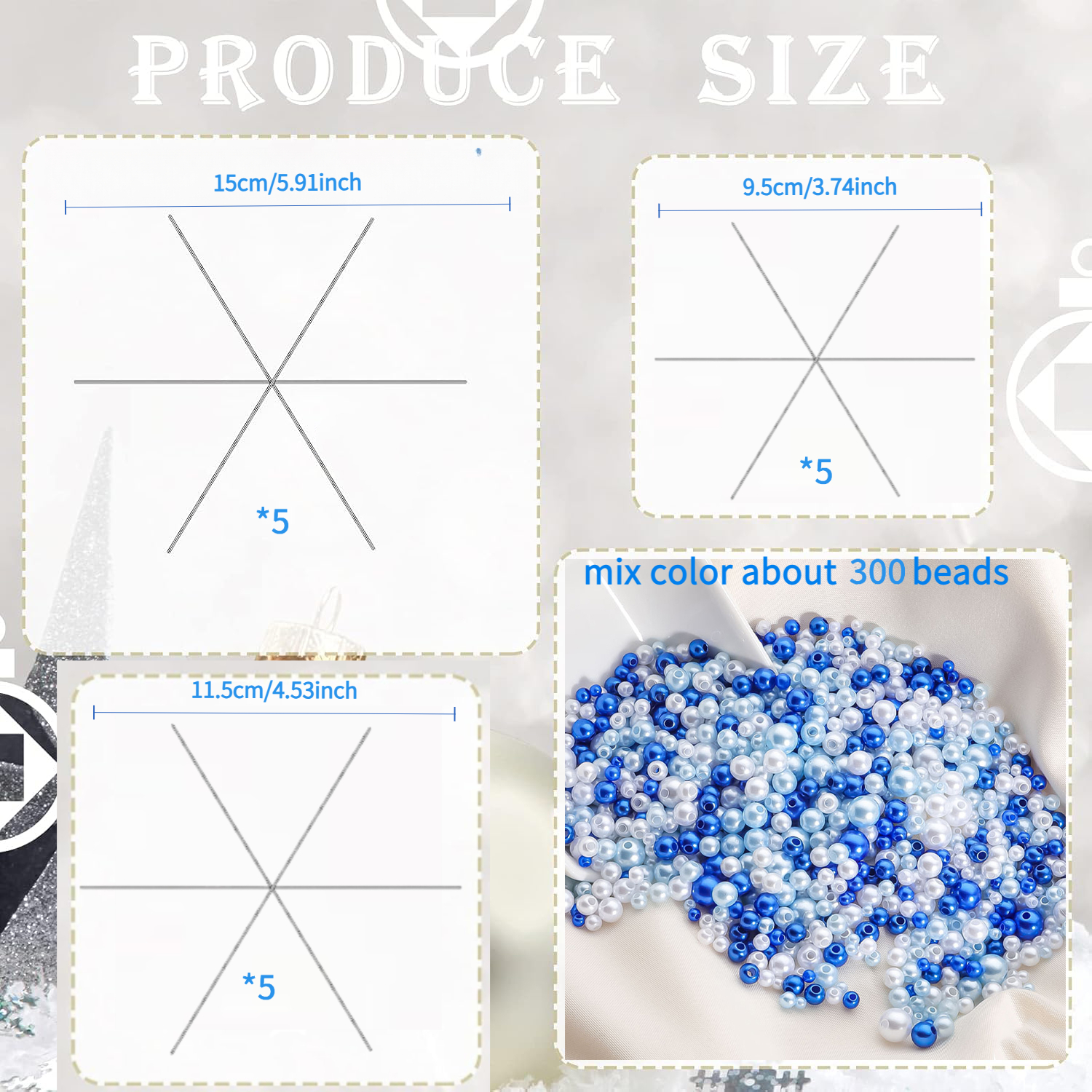 TEMU 300 Beads And 15pcs Of 3.8-inch 4.6-inch 6-inch Christmas Snowflake Thread, Diy , Party Winter Decoration, Artificial Snowflakes