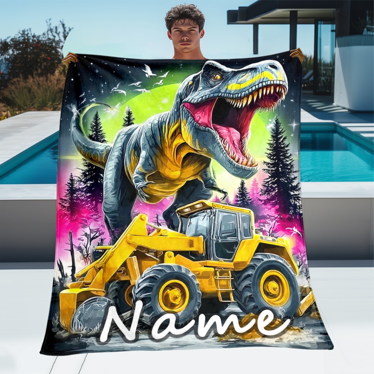 Personalized Dinosaur Excavator Throw Blanket - A Lightweight Bedding Option Sofas, Beds, Travel, Camping, Living…: retailer-supplied image