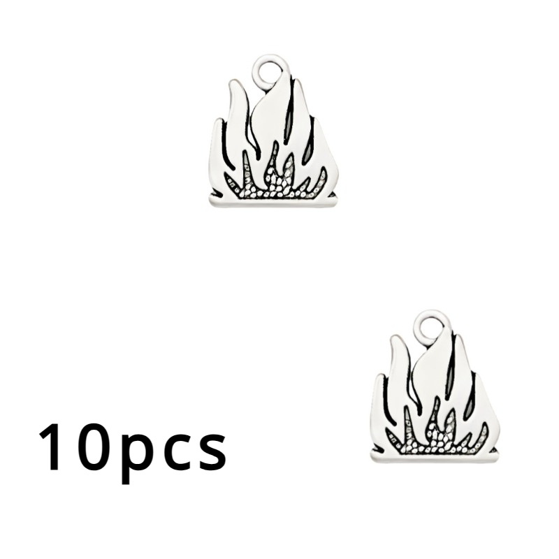 TEMU 10pcs Of Handcrafted Jewelry Components Featuring Flame Pendants, Suitable For Necklaces And Bracelets. Vintage Alloy Additions Are Perfect For