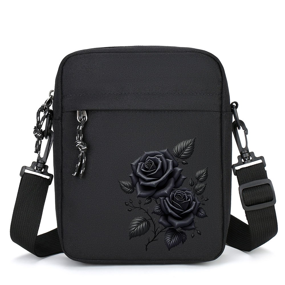TEMU 1pc Easy Versatile Black Rose Print Crossbody Bag Multifunctional Large Capacity Shoulder Bag Phone Bag Suitable For Daily , Gift