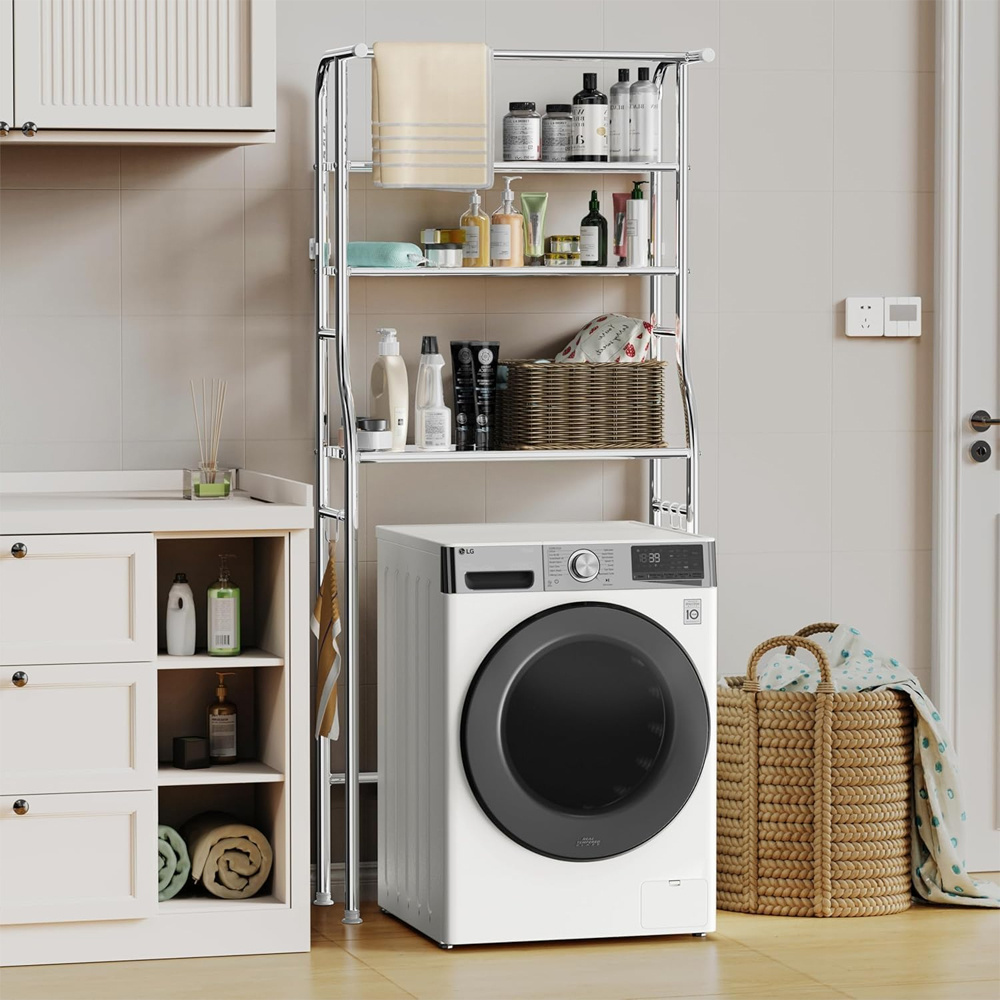 Image of Sturdy Storage Shelf Featuring , Made Of Stainless Steel, Designed For Use With Washing Machines, Dryers, Or In The Bathroom, Utility Racks