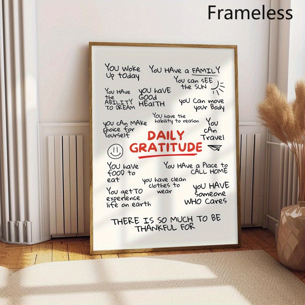 TEMU 2d Flat, 2d Flat, 1pc Unframed Motivational Wall Art Canvas Print - Vintage Minimalist Daily Gratitude Poster With Quotes, Positive Affirmations