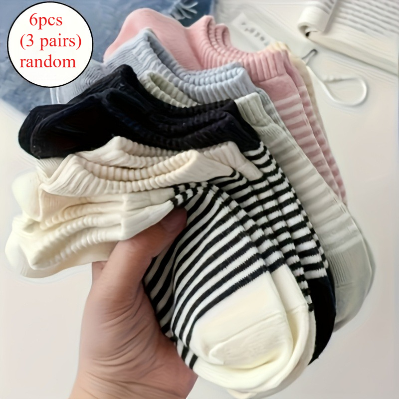 TEMU 6pcs (3 Pairs) Random Color Women's Boat Socks With Stripes, Simple And Versatile Combination Socks