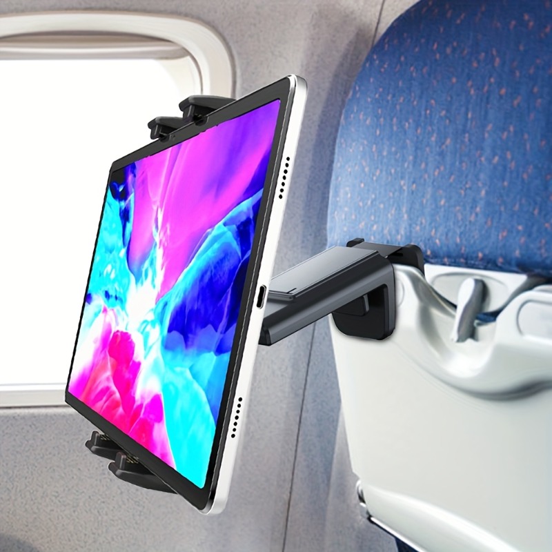 universal adjustable tablet holder for airplanes trains   compatible with 4 7 to 12 9 phone and tablet devices abs material   live streaming and entertainment