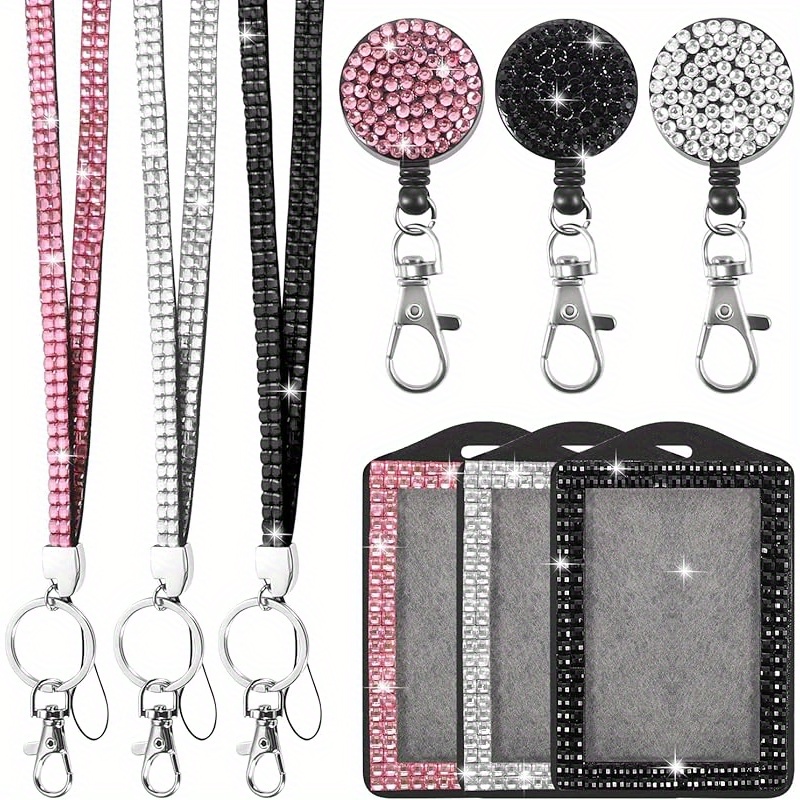 TEMU 2d 3 Sets (9pcs) Lanyard With Badge Holder - Upgraded 3- Cute Design For Women, Moms, Teachers - Retractable Badge Reel