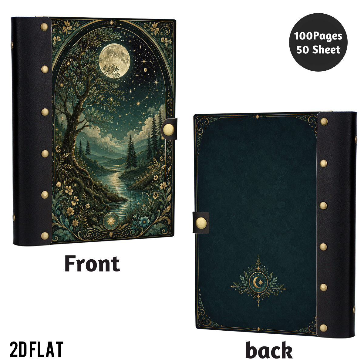 TEMU 1pc Wooden Hardcover Executive Notebook, Arch Moon River Tree Journal, Ideal For Wilderness Reflection And Night Scenery Note Taking. Features