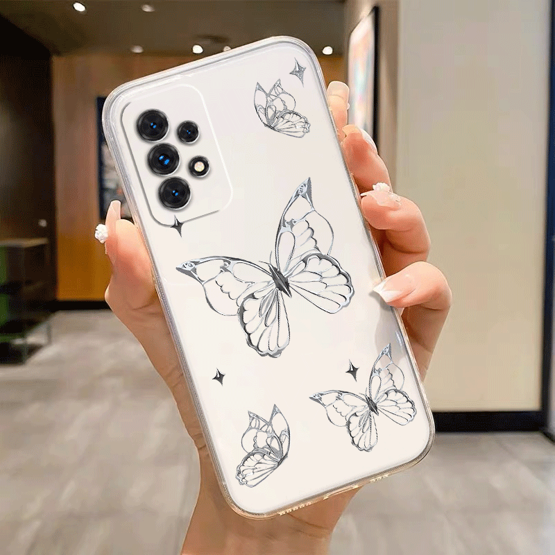 TEMU Phone Case: Silvery Metallic Clear Phone Case For Galaxy A72 A70 A71 A73 5g A53 5g A52 A51 A50 A55 A54 A42 5g A41 A34 A33 A32 5g A31 A25 A23 A22