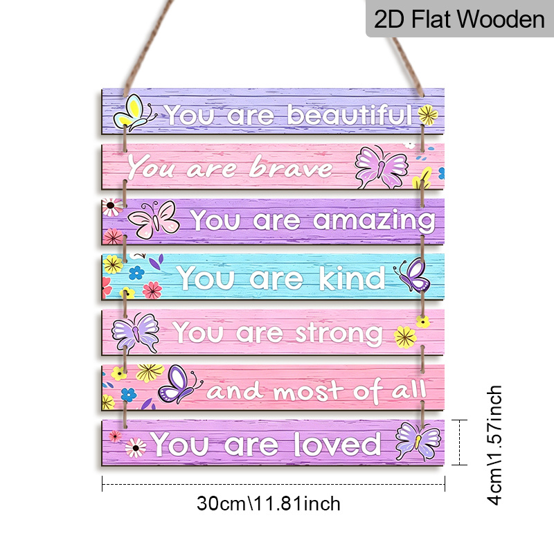 TEMU 2d Flat, Set Of Flat Wooden Decorations, Inspirational Wall Art Hanging Ornaments, "" In Macaron Colors For Girls' Room Decor, Colorful Spring/