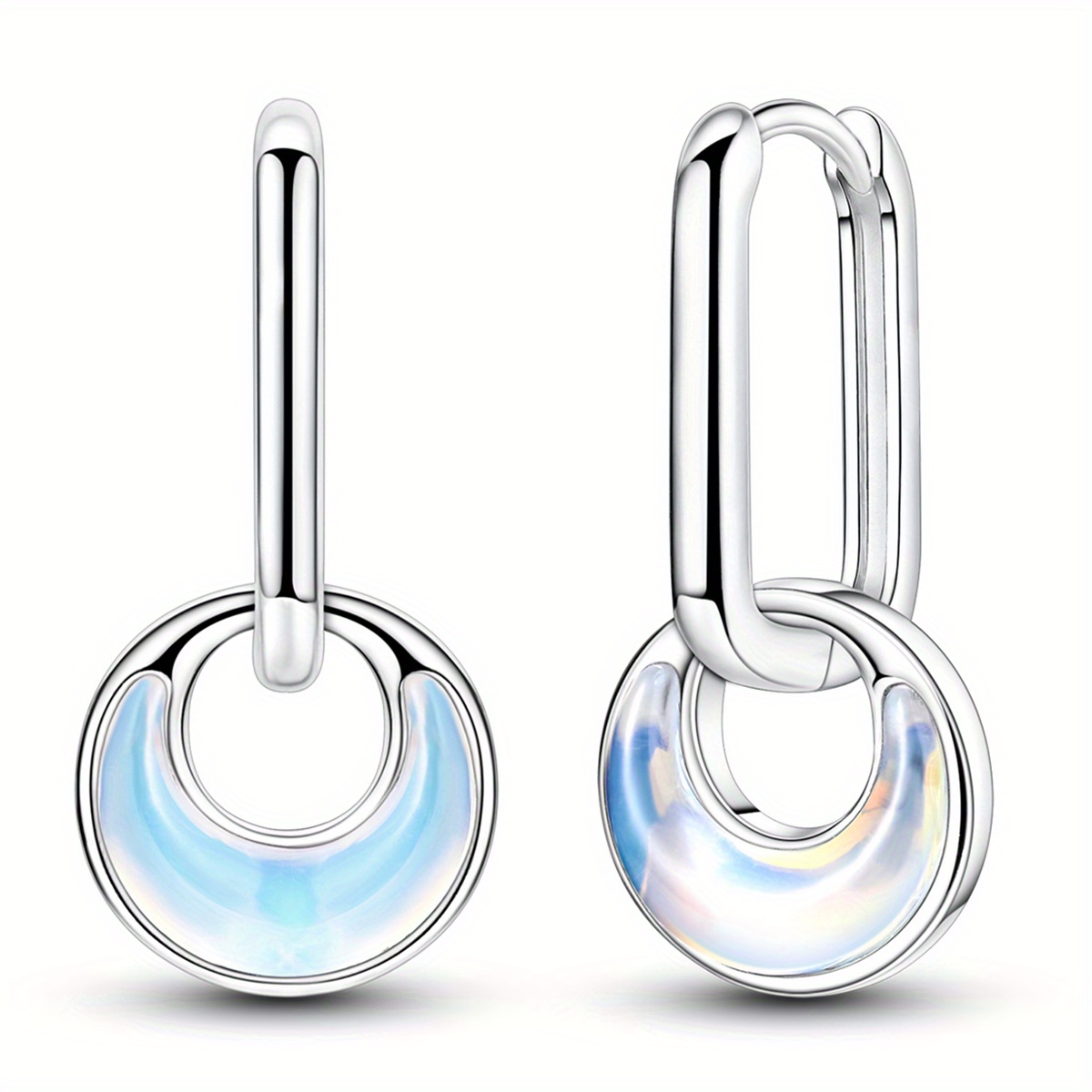 E-shop 1 Paar versilberte, exquisite, blauem Mond-förmige Kristallkreis, abnehmbare, zwei Trageweisen, Creolen, Damenmode, Luxus, Unisex-Schmuck,