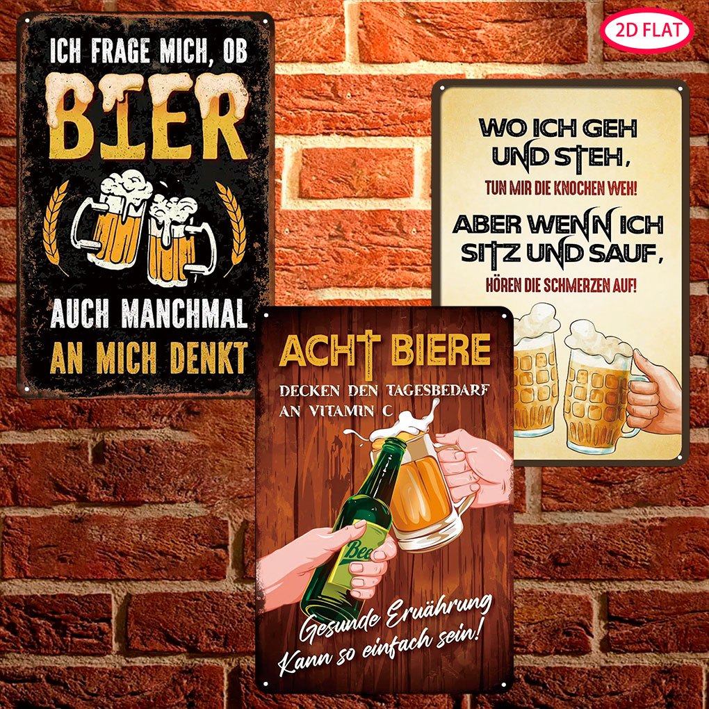 Image of 2d Flat - 【2d Flat】 2d Flat - [2d Flat] 3pcs, 2d Flat German Text Metal Sign 'beer Of Me, Basement Or Gift For Beer Fans, 30x20cm Vintage Tin Sign For Bars