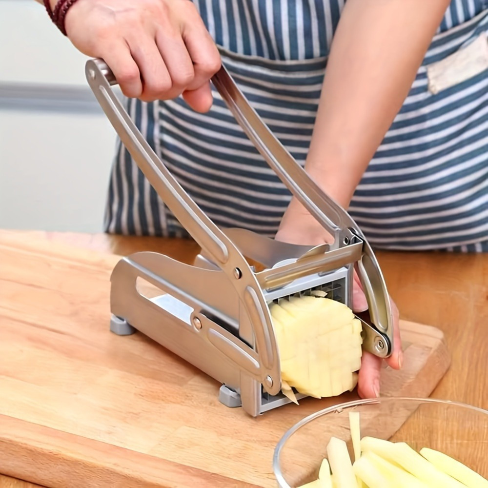 1pieza cortadora de patatas fritas de acero inoxidable - cortadora de verduras manual con cuchillas intercambiables para patatas, zanahorias y más - gadget de cocina para patatas fritas perfectamente arrugadas, cortadora y picadora de verduras 6