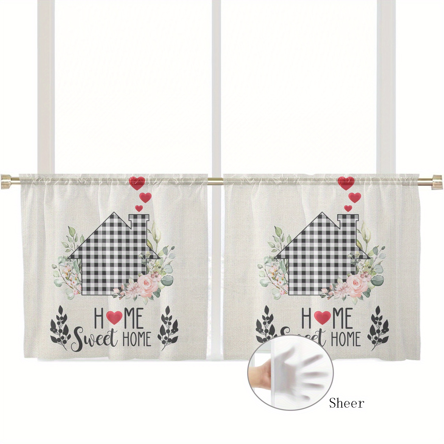 TEMU 2pcs Theme Sheer Curtain Small Translucent Curtains Gauze Curtains For Kitchen, Living Room, Bedroom Modern Decorative Style Window Treatment