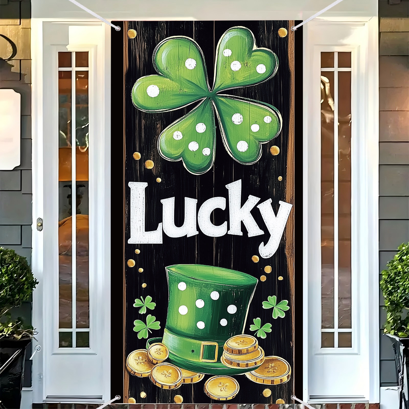 

's Day Irish Shamrock Door Cover - Classic Front Porch Welcome Sign For Home Party Decorations, Fabric