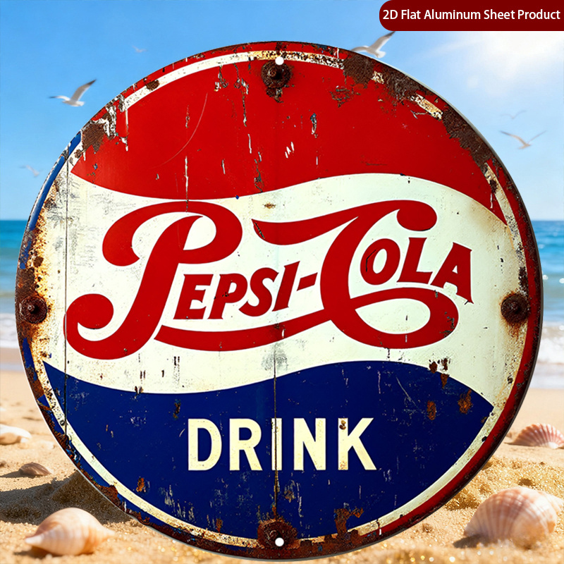 TEMU 2D Flat - . Retro Schild Rundes Schild, Rostiger Metall Rundes Schild, Moderne Runde Schilder, Vintage Pepsi Rustikale Metall Wandkunst, Metall