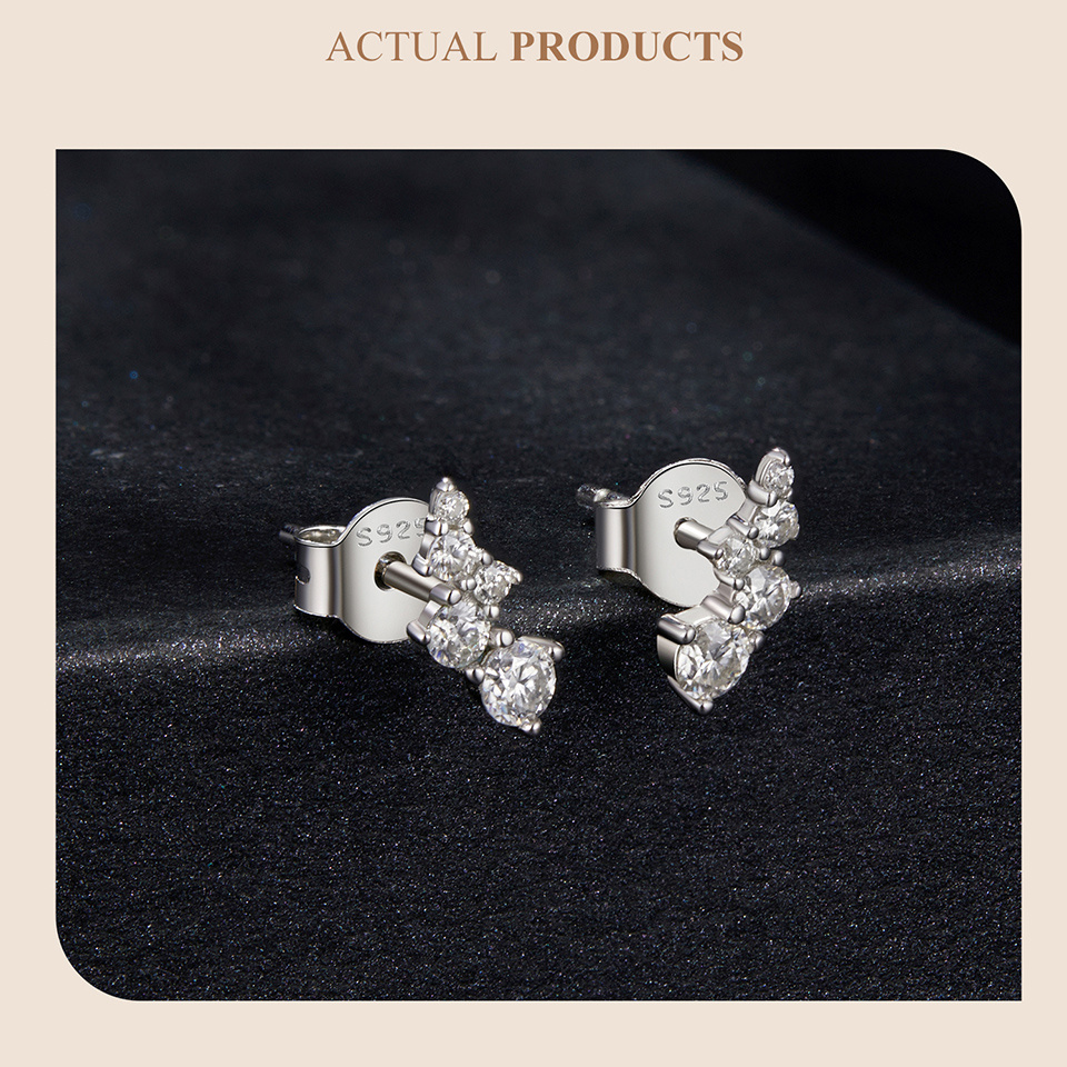 a pair of elegant and luxurious fashion earrings for women, made of 1.7  silver, featuring one 0.005ct moissanite, one 0.01ct moissanite, one 0.015ct moissanite,   0.03ct moissanite, along with one 0.06ct moissanite.   parties, weddings, everyday wear, and gifts for valentine s day. details 5