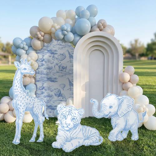 3pcs large pp plastic french toile animal cutouts chinoiserie elephant stand ups suitable for wild one birthday party decor photoshoot wedding shower room decoration
