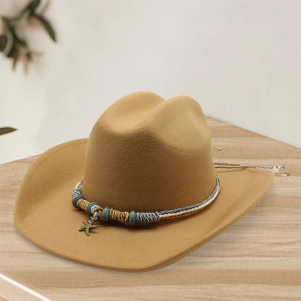 felt western hat braided belt wide brim sun protection - Temu display picture 3