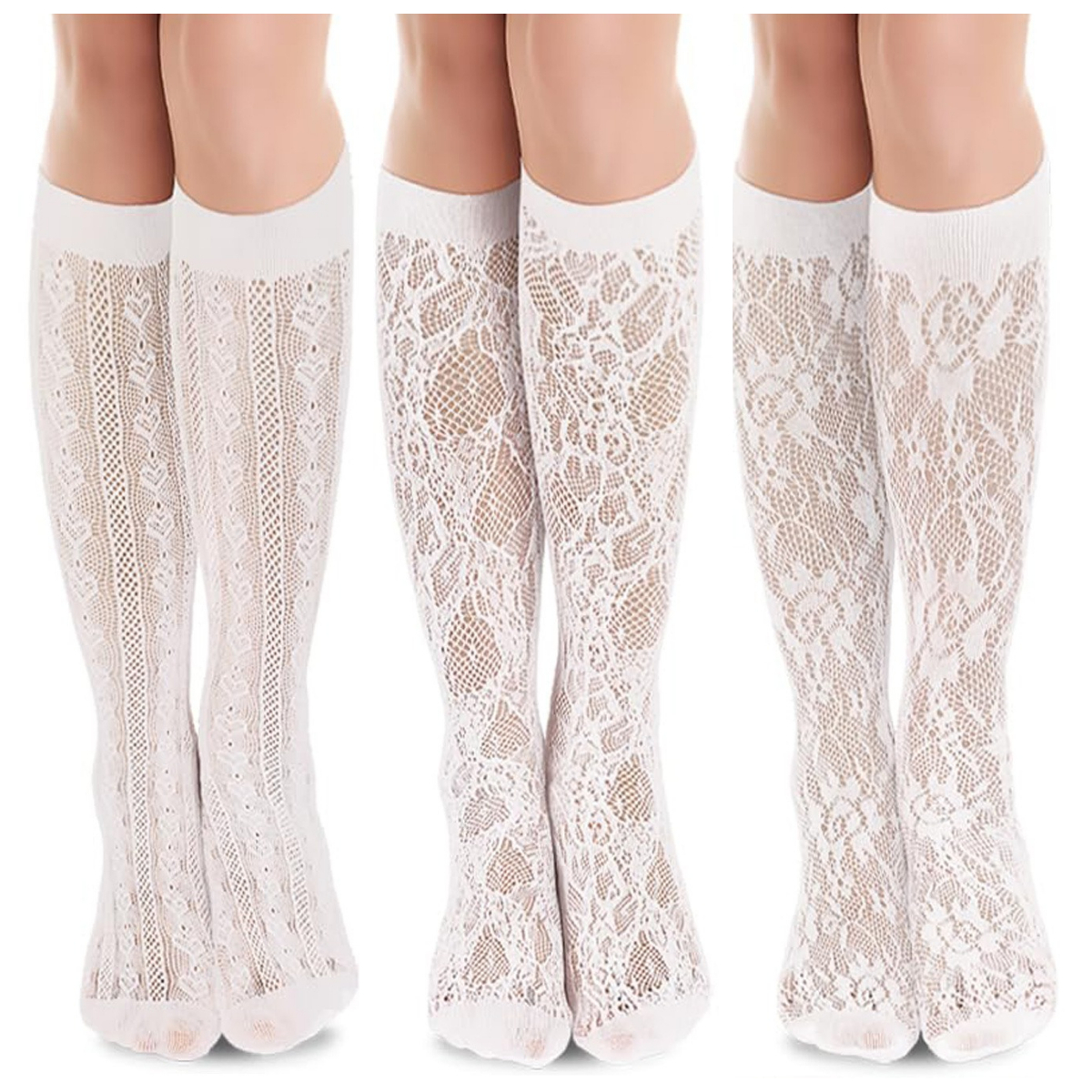 TEMU 3 Pairs Of Women's Summer Thin Long Stockings, Stockings, Versatile Lace Flower Vine Socks, Pressure Calf Socks