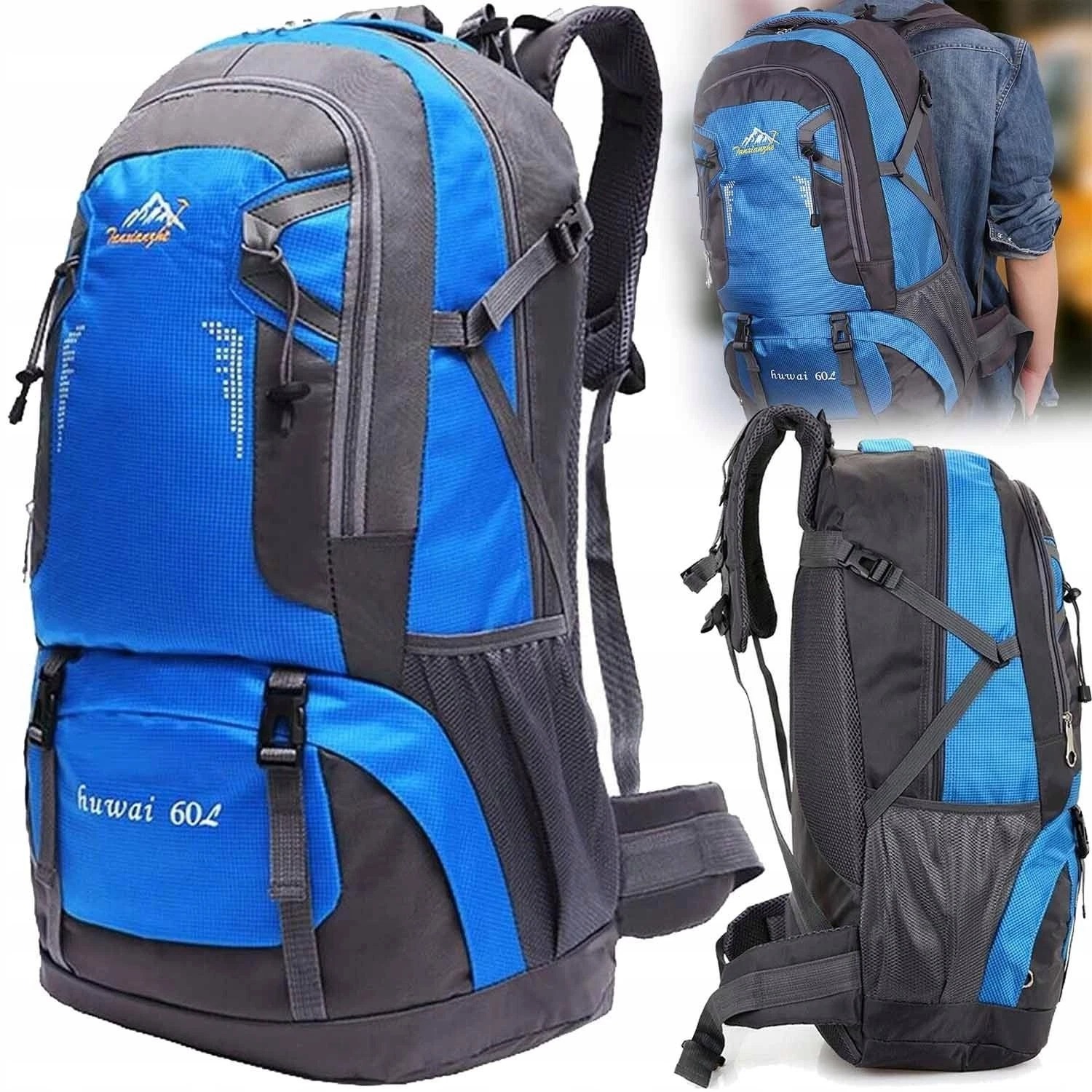 1pc 60-liter Backpack With Adjustable Shoulder Straps And Waist Belt For Camping, Hiking, Traveling, Climbing, And Cycling