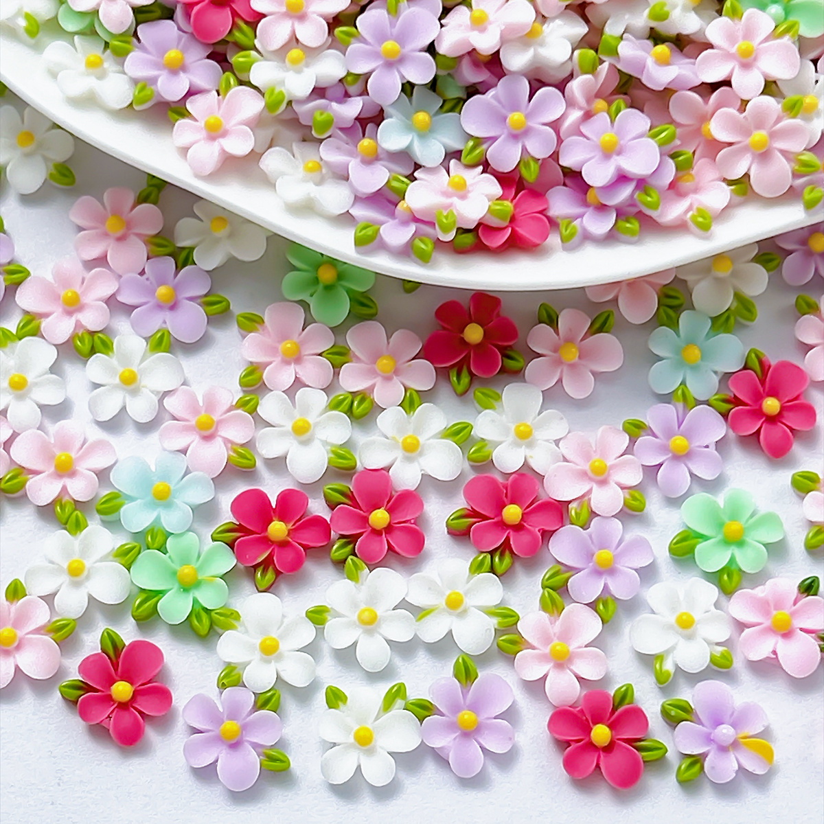 TEMU 32pcs Set Of Cute And Sweet Multicolor Macaron Flat-back Resin Flower Patches, Mixed Styles Of 3d -petal Daisy Flower Accessories, Soft- Small
